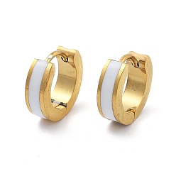 Белый Ионное покрытие (ip) 304 серьги-кольца из нержавеющей стали с эмалью, кольцо, белые, 13.5x4 мм