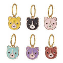 Mixed Color Bear Alloy Enamel Shoe Pendant Decoraiton, with Iron Jump Rings, for Shoe String Ornaments, Mixed Color, 28mm, 6pcs/set