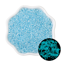 Light Sky Blue Luminous Glow in the Dark Glass Seed Beads, Round, Light Sky Blue, 2.5mm, Hole: 1mm, about 700pcs/bag