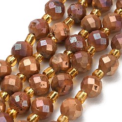Шоколадный Гальванические природные друзы геод, граненые, круглые, с бисером, цвет шоколада, 8 мм, отверстие : 1.2 мм, около 17 шт / нитка, 7.56'' (19.2 см)