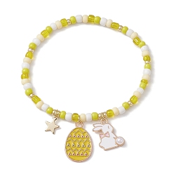 Yellow Alloy Enamel Charm Bracelets, with Glass Seed Beads, Yellow, 2-1/8 inch(5.5cm)