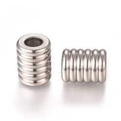 Stainless Steel Color 304 Stainless Steel Grooved European Beads, Large Hole Beads, Column, Stainless Steel Color, 14.5x11.3mm, Hole: 6mm