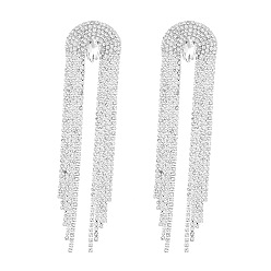 silver Sparkling Rhinestone Tassel Earrings for Women - Long Chain Dangling Ear Jewelry