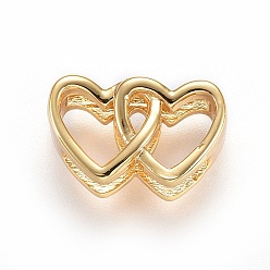 Golden Eco-Friendly Brass Slide Charms, Lead Free & Cadmium Free, Heart with Heart, Golden, 8x13x5mm, Hole: 2x10mm