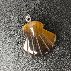 Tiger Eye Natural Tiger Eye Pendants, Shell Charms, with Platinum Plated Alloy Snap on Bails, 20x6mm