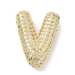 Letter V Rack Plating Brass Micro Pave Cubic Zirconia Pendants, Real 18K Gold Plated, Lead Free & Cadmium Free, Letter, Letter V, 23.5x17.5x6.5mm, Hole: 4x2.5mm