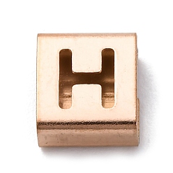 Letter H Ионное покрытие (ip) 304 квадратные подвески-слайдеры из нержавеющей стали, розовое золото , Письмо ч, 9x8x4 мм, отверстие : 3.5x8.5 мм