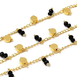 Черный Латунные плоские круглозвенные цепи, со стеклом, стойки покрытие, долговечный, без свинца и без кадмия, реальный 18 k позолоченный, пайки, с катушкой, чёрные, 3x2x0.5 мм и 8.5x5x2.5 мм и 9x3.7 мм