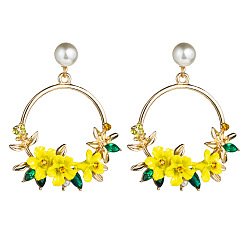 Yellow Sweet Flower Earrings - Soft Clay Pearl Studs, Trendy Ear Accessories.