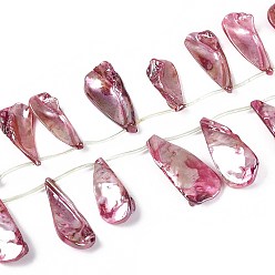 Светло-Вишневый Нити бусин из натуральных пресноводных ракушек, окрашенных в цвет AB, слеза, Топ пробуренной, светло-вишневый, 33~49x14~23x5~11 мм, отверстие : 0.5 мм, около 13 шт / нитка, 11.69~12.20'' (29.7~31 см)