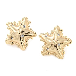 Real 18K Gold Plated Brass with Glass Stud Earrings Findings, with Loops, Star, Real 18K Gold Plated, 17.5x18.5mm, Hole: 1.2mm, Pin: 11x0.7mm