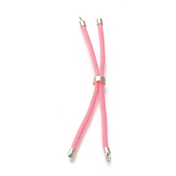 Pink Nylon Twisted Cord Bracelet, with Brass Cord End, for Slider Bracelet Making, Pink, 9 inch(22.8cm), Hole: 2.8mm, Single Chain Length: about 11.4cm