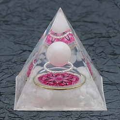 Cuarzo Rosa Pirámide de orgonita de resina, generador de energía de cuarzo rosa, para el estrés reduce la meditación curativa atrae la riqueza decoración de la habitación de la suerte, 60x60x60 mm