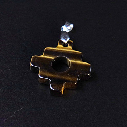 Tiger Eye Natural Tiger Eye Geometric Pendants, Cross Charms with Platinum Plated Matel Snap on Bails, 30x30x5mm