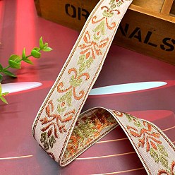 Orange Polyester Embroidery Ancient Hanfu Lace Ribbon, Flower Pattern, Orange, 1-1/8 inch(30mm)