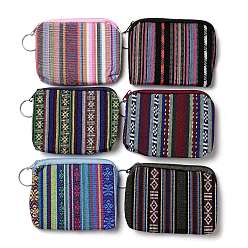 Mixed Color Bohemian Style Stripe Pattern Cotton Cloth Wallets, Change Purse, with Zipper & Iron Key Ring, Mixed Color, 8.6~8.7x11.5~11.55x1.2cm