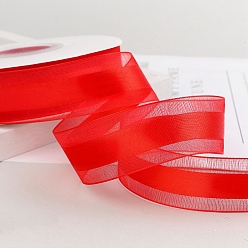 Red Polyester Organza Ribbons, Garment Accessories, Gift Wrapping Ribbon, Red, 1 inch(25mm), about 49.21 Yards(45m)/Roll