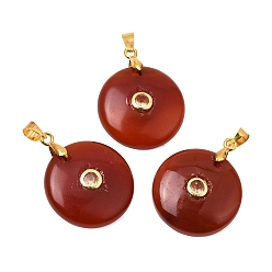 Carnelian Natural Carnelian Pendants, Coin Charms with Brass Pave Cubic Zirconia Findings, Golden, Dyed & Heated, 27x21x5mm, Hole: 4x3.5mm