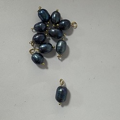 Bleu De Prusse 10 pcs pendentifs de perles d'eau douce de culture naturelles, charmes ovales, avec 304 accessoires en acier inoxydable, null, 100mm