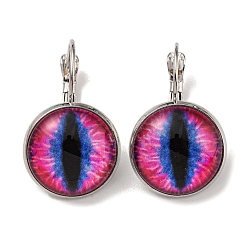 Deep Pink Dragon Eye Glass Leverback Earrings with Brass Earring Pins, Deep Pink, 29mm