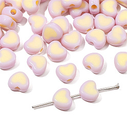 Champagne Yellow Acrylic Bicolor Heart Beads, for DIY Bracelet Necklace Handmade Jewelry Accessories, Champagne Yellow, 8x7mm, Hole: 2mm