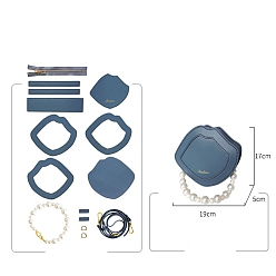 Steel Blue Handmade DIY Pearl Handle Shell Shape Bag Making Kit, Including PU Leather Bag Accessories, Steel Blue, 19x17x5cm