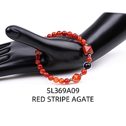 Red Agate Natural Red Agate Pyramid & Synthetic Blue Goldstone Beaded Stretch Bracelet, 7-1/8 inch(18cm)