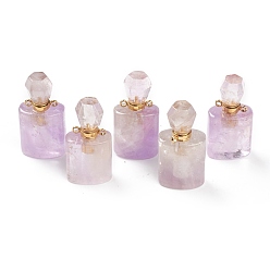 Amethyst Natural Amethyst Pendants, Openable Perfume Bottle, with Golden Tone Brass Findings, 33~35x17~19x11~13mm, Hole: 2mm, capacity: 1ml(0.03 fl. oz)