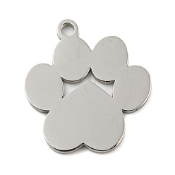 Stainless Steel Color 304 Stainless Steel Pendants, Laser Cut, Paw Print Charm, Stainless Steel Color, 16x14.5x1mm, Hole: 1.4mm