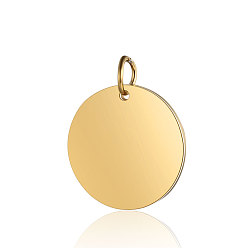 Golden 201 Stainless Steel Pendants, Manual Polishing, Flat Round, Stamping Blank Tag, Golden, 22x1.5mm, Hole: 5mm
