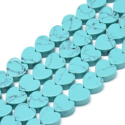 Synthetic Turquoise Synthetic Turquoise Bead Strands, Dyed, Heart, 10x10x5mm, Hole: 1.5mm, about 40pcs/strand, 14.5 inch