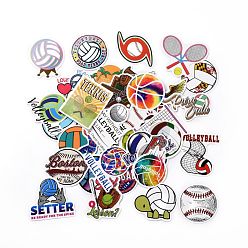 Mixed Color Cartoon Sports Ball Theme Paper Stickers Set, Waterproof Adhesive Label Stickers, for Water Bottles, Laptop, Luggage, Cup, Computer, Mobile Phone, Skateboard, Guitar Stickers, Volleyball, Basketball, Badminton, Mixed Color, 19~78x27~78x0.3mm, 50pcs/bag