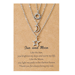 N00047 Sun Moon Star Three-Piece Set Ensemble de colliers en acier inoxydable, ajouré, soleil, lune, étoile, pour couples