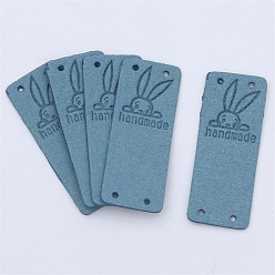 Steel Blue Microfiber Label Tags, with Holes & Word handmade, for DIY Jeans, Bags, Shoes, Hat Accessories, Rectangle, Steel Blue, 50x20mm