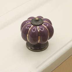 Purple Porcelain Drawer Knobs, with Metal Finding, European Style Pumpkin Shape Cabinet Handle, Purple, 40x40mm