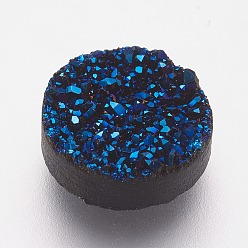 Prussian Blue Resin Imitation Druzy Quartz Cabochons, Flat Round, Prussian Blue, 10x3~4mm