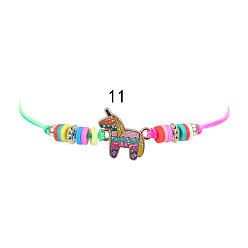 11 bracelet Colorful Rainbow Children's Bracelet and Necklace Set with European and American Gold Powder Butterfly Soft Clay Weaving Friendship Jewelry