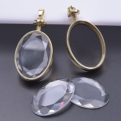 Oval Alloy Locket Pendants, with Glass, DIY Accessories for Jewelry Pendant Making, Oval, 50x28x15mm