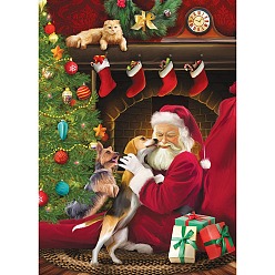Собака Diy рождественская тема прямоугольный набор для алмазной живописи, включая сумку со стразами из смолы, алмазная липкая ручка, поднос тарелка и клей глина, Дед Мороз, 400x300 мм