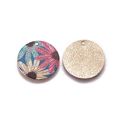 Colorful Printed Iron Pendants, Flat Round, Light Gold, Colorful, 20x0.5mm, Hole: 1.6mm