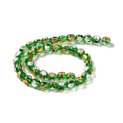 Green Handmade Gold & Silver Foil Lampwork Beads, Round, Green, 12mm, about 33pcs/strand, 15.59 inch(39.6cm)