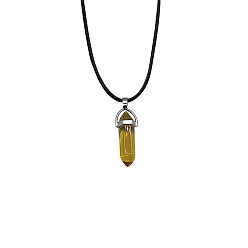 Yellow Minimalist Hexagonal Prism Night Light Lobster Clasp Wax Rope Sweater Chain Pendant Necklace with Tail Chain