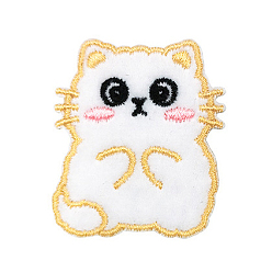 White Computerized Embroidery Cloth Self-Adhesive/Sew on Patches, Costume Accessories, Appliques, Cat, White, 46x38mm
