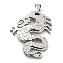 Stainless Steel Color Ion Plating(IP) 304 Stainless Steel Pendants, with Rhinestone, Dragon, Stainless Steel Color, 42x34x4mm, Hole: 12.5x4mm