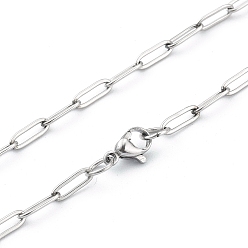 Stainless Steel Color 304 Stainless Steel Paperclip Chain, Drawn Elongated Cable Chain Necklaces, with Lobster Claw Clasps, Stainless Steel Color, 19-5/8 inch(49.8cm)