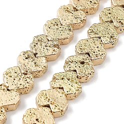 Light Gold Plated Electroplated Natural Lava Rock Beads Strands, Heart, Light Gold Plated, 7.5~8.5x8.5~9x3mm, Hole: 1mm, about 56pcs/strand, 15.94''(40.5cm)