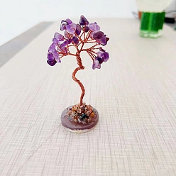 Amethyst Natural Amethyst Tree of Life Feng Shui Ornaments, Home Display Decorations, with Agate Slice, 40x35x80mm