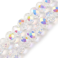 White AB Color Plated Transparent Electroplate Beads Strands, Faceted, Round, White, 7.5x6mm, Hole: 1mm, about 80~83pcs/strand, 18.31~19.88''(46.5~50.5cm)