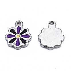 Индиго 304 прелести нержавеющей стали, с эмалью, цветок, цвет нержавеющей стали, индиговые, 12.5x10x2 мм, отверстие : 1.5 мм