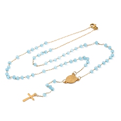 Светло-Голубой Ионное покрытие(ip) распятие крест 304 четки из нержавеющей стали, с акриловыми шариками, Небесно-голубой, 19.09 дюйм (48.5 см)